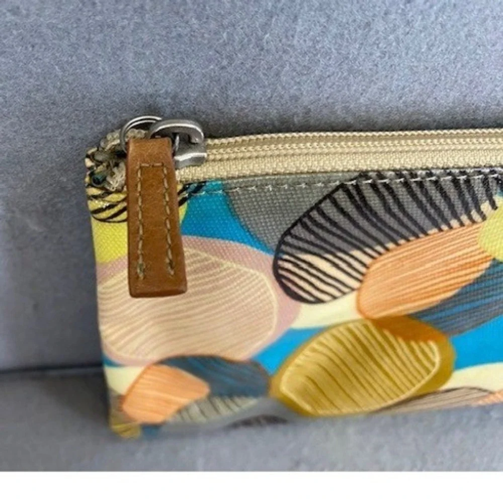 Fossil Key-Per Coated Canvas Pouch Abstract Circle Print Multicolor Cosmetic Bag